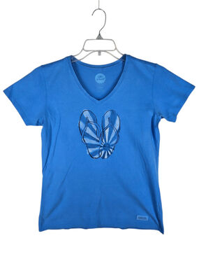 Life Is Good Crusher Tee Flip Flops Graphic Blue V Neck T Shirt Women S